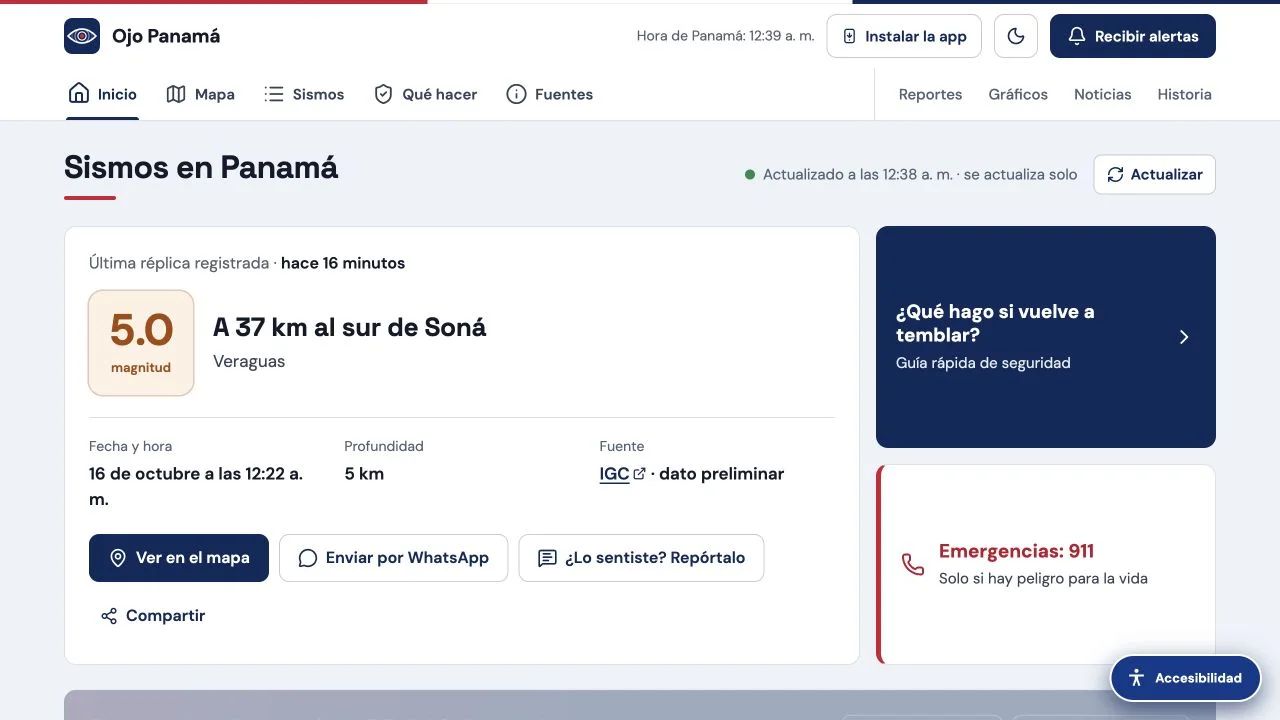 Ojo Panamá interface reference